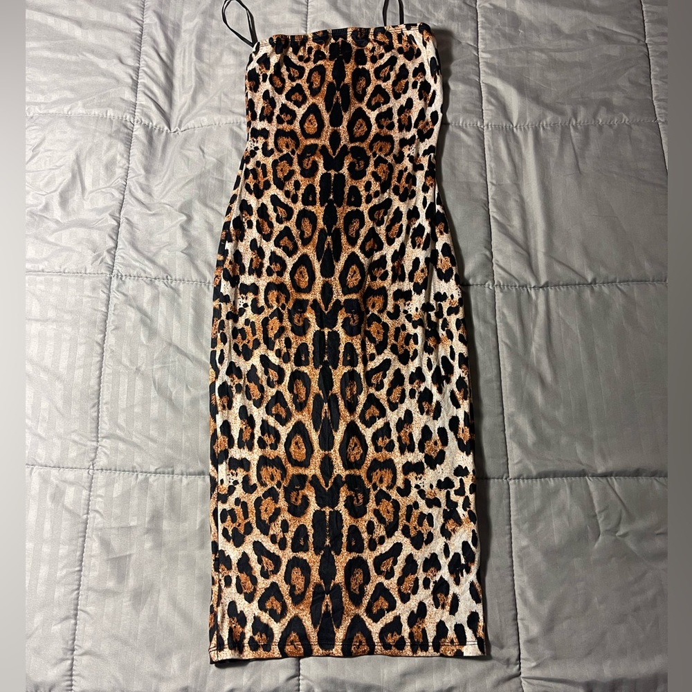Animal print tube top maxi dress